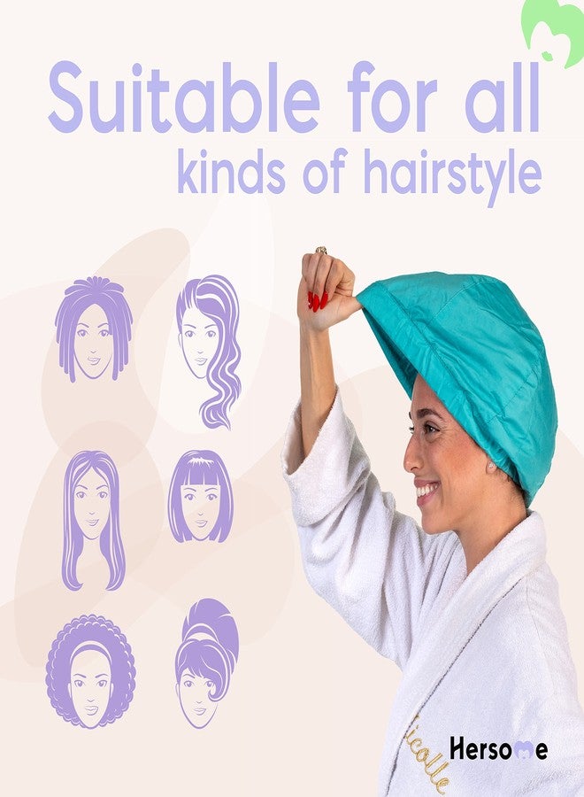 Hersome Premium Shower Cap for Women - 1000+ Showers, 100% Waterproof, Double-Sided, Large Shower Cap For Long Hair & Great For Curls (Anti-Frizz Terry Cloth Lining) Turquoise. - Image 3