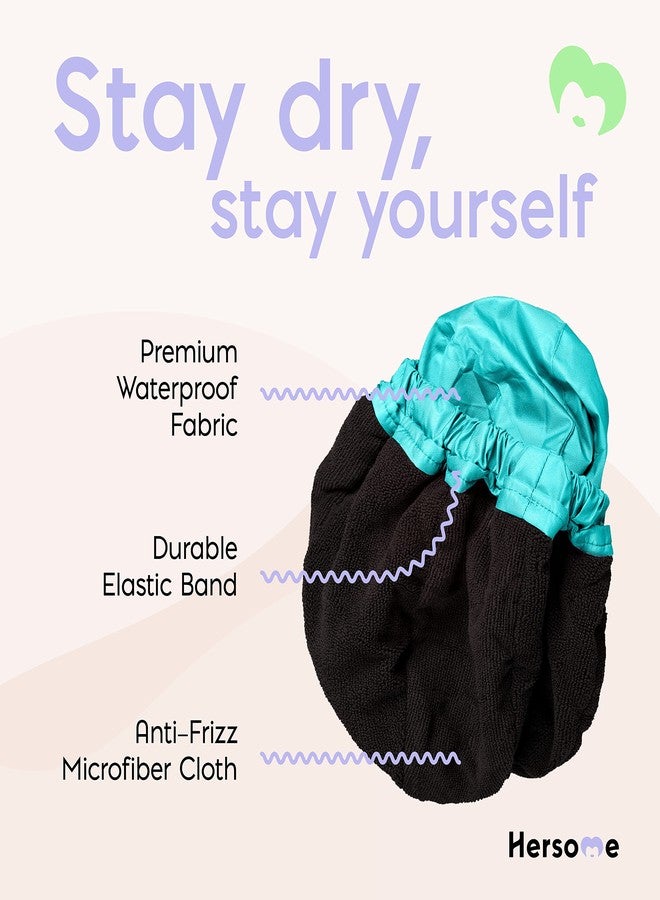 Hersome Premium Shower Cap for Women - 1000+ Showers, 100% Waterproof, Double-Sided, Large Shower Cap For Long Hair & Great For Curls (Anti-Frizz Terry Cloth Lining) Turquoise. - Image 2