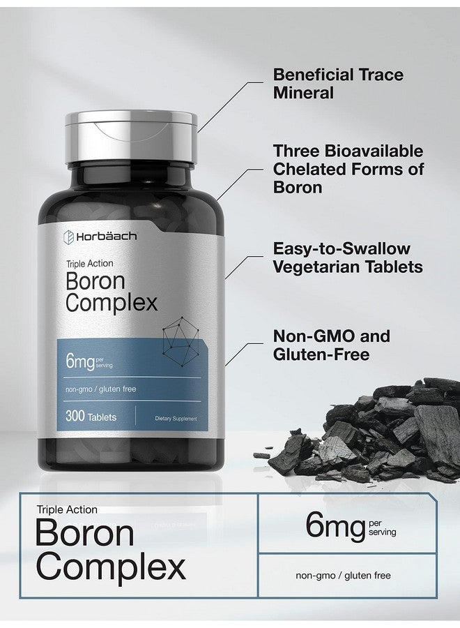 Horbäach Triple Boron Complex 6 mg Supplement | 300 Tablets | for Men and Women | Vegetarian, Non-GMO & Gluten Free | Triple Action Boron Citrate, Boron Glycinate, Boron Asparate - Image 3