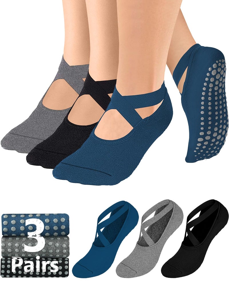 AURUZA Pilates Grip Socks - Non Slip Skid Yoga & Ballet Dance Socks with Grips & Straps - Ideal for Barefoot Workout & Home Hospital Use - Image 1