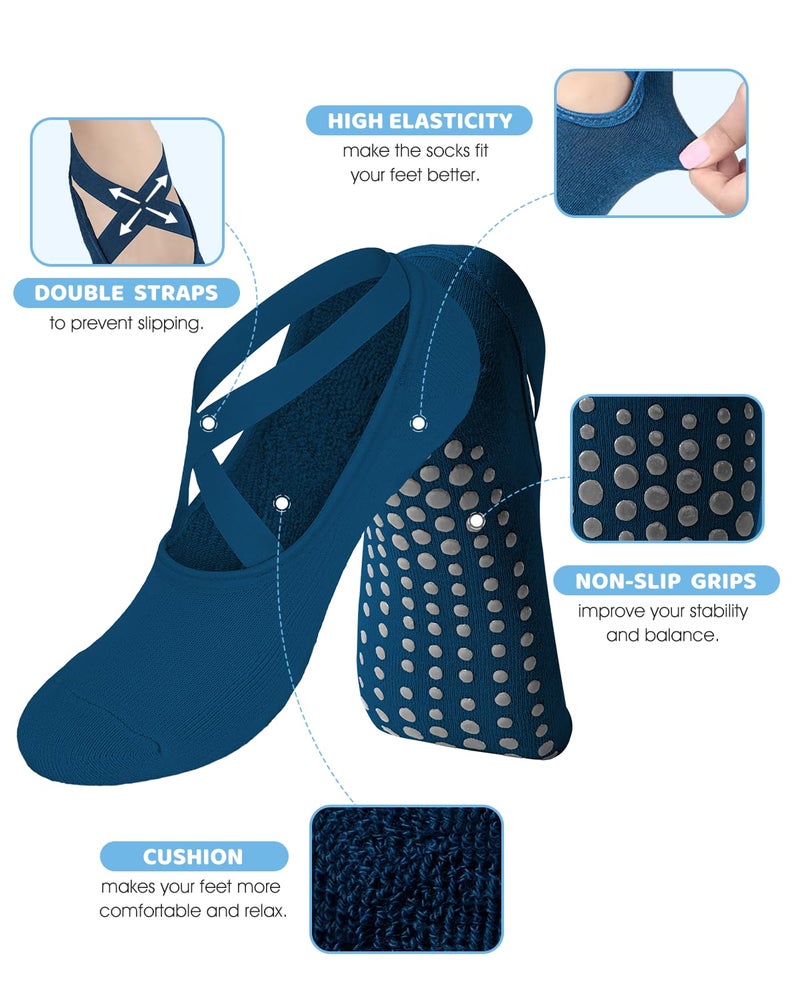 AURUZA Pilates Grip Socks - Non Slip Skid Yoga & Ballet Dance Socks with Grips & Straps - Ideal for Barefoot Workout & Home Hospital Use - Image 3