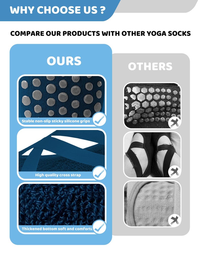 AURUZA Pilates Grip Socks - Non Slip Skid Yoga & Ballet Dance Socks with Grips & Straps - Ideal for Barefoot Workout & Home Hospital Use - Image 5