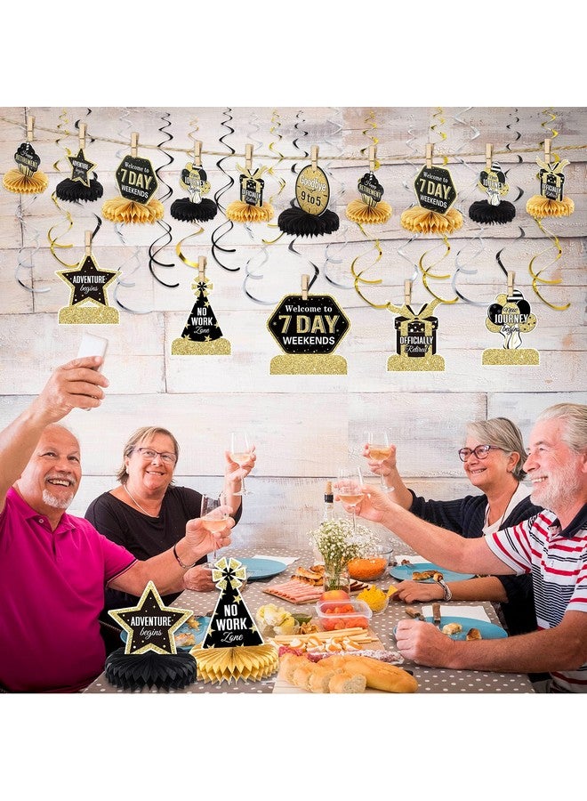 Chinco 8 Pieces Retirement Party Decorations Retirement Honeycomb Centerpieces Gold And Black Retirement Table Decorations For Man And Women Happy Retirement Party Supplies, Adventure Begin - Image 5