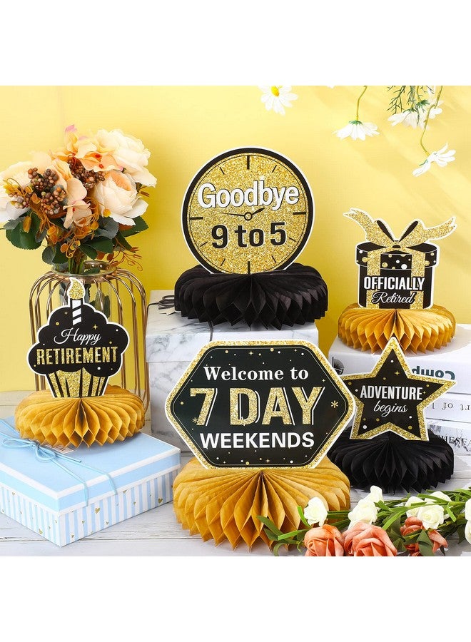 Chinco 8 Pieces Retirement Party Decorations Retirement Honeycomb Centerpieces Gold And Black Retirement Table Decorations For Man And Women Happy Retirement Party Supplies, Adventure Begin - Image 4