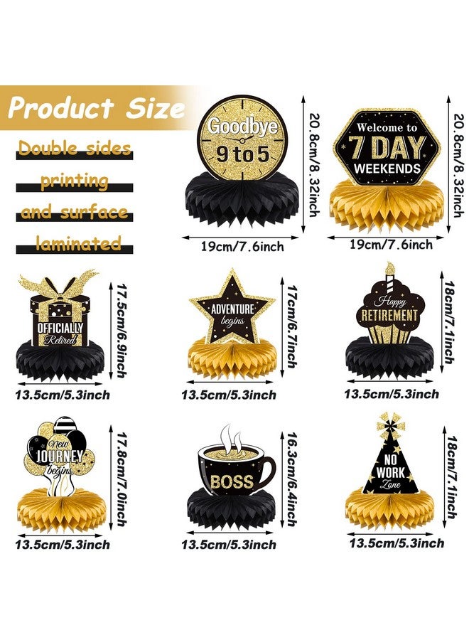 Chinco 8 Pieces Retirement Party Decorations Retirement Honeycomb Centerpieces Gold And Black Retirement Table Decorations For Man And Women Happy Retirement Party Supplies, Adventure Begin - Image 2