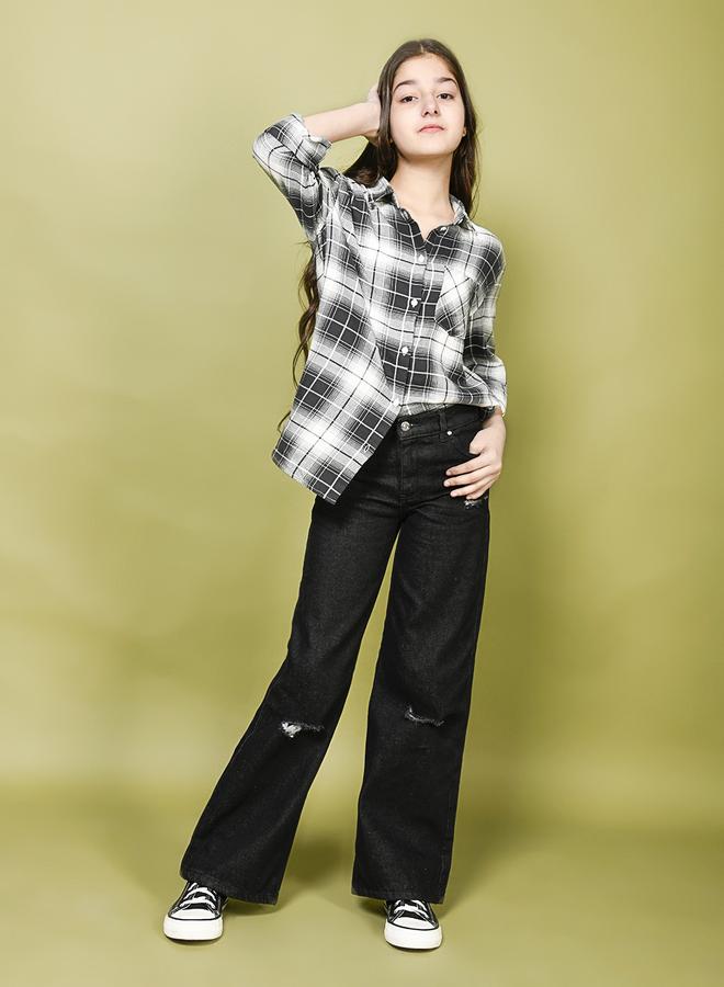LILPICKS Denim Wash Ruff Straight Flared Jeans  - Image 5