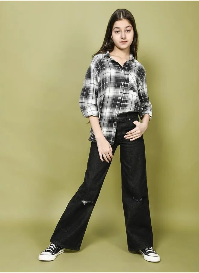 ليلك Denim Wash Ruff Straight Flared Jeans