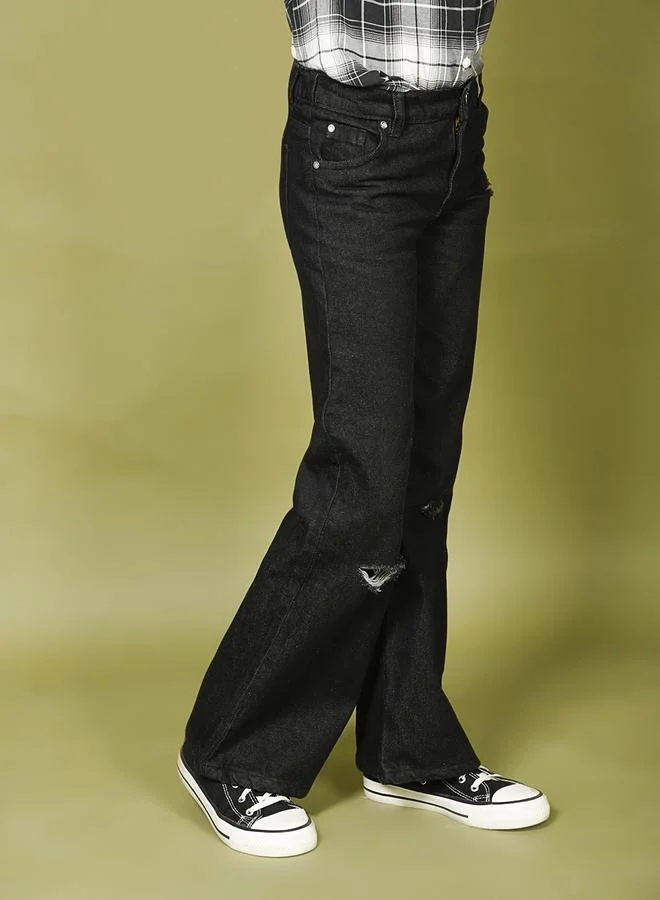 LILPICKS Denim Wash Ruff Straight Flared Jeans