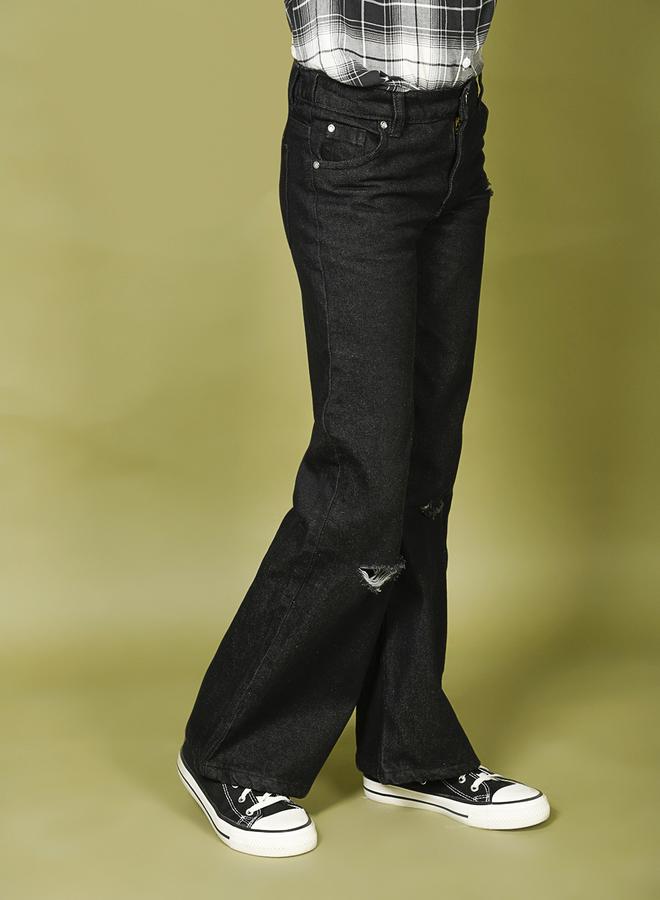 LILPICKS Denim Wash Ruff Straight Flared Jeans  - Image 3