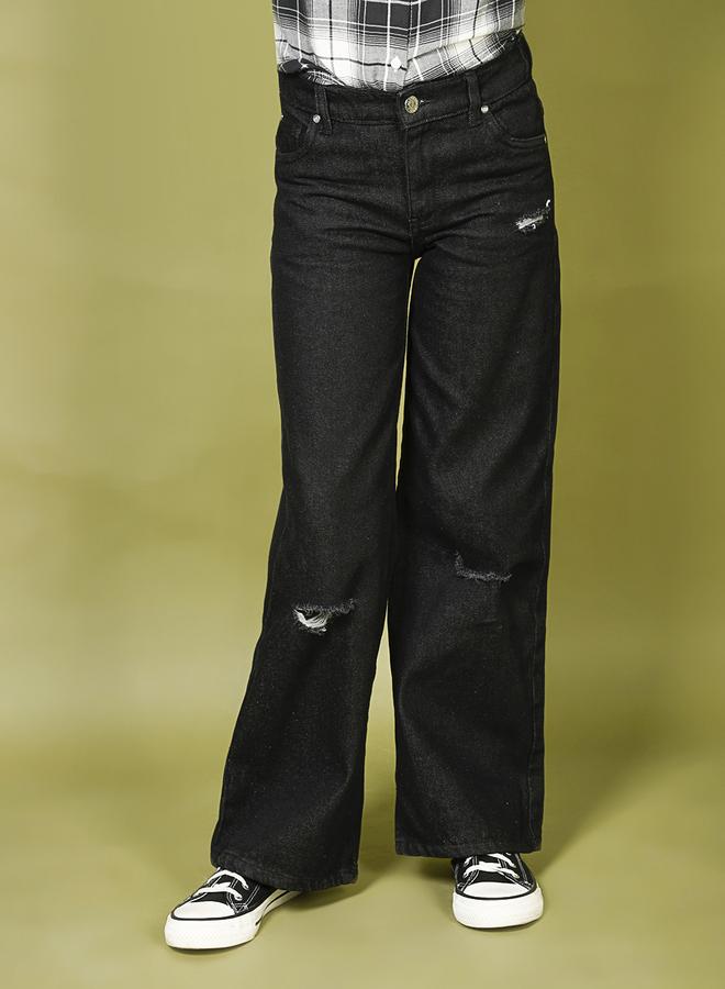 LILPICKS Denim Wash Ruff Straight Flared Jeans  - Image 4