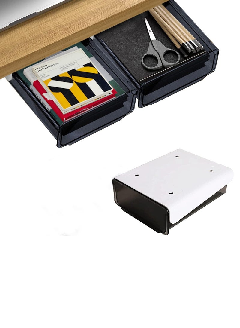 Self-adhesive Under Desk Drawer Organizer, Table Hidden Slide Out Large Storage Mounted Desktop, Pencil Holder Tray Drawers for Office Home School Stationery Kitchen (Small, Single Black) - Image 1
