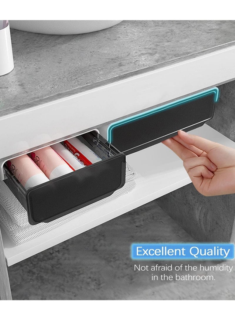 Self-adhesive Under Desk Drawer Organizer, Table Hidden Slide Out Large Storage Mounted Desktop, Pencil Holder Tray Drawers for Office Home School Stationery Kitchen (Small, Single Black) - Image 2