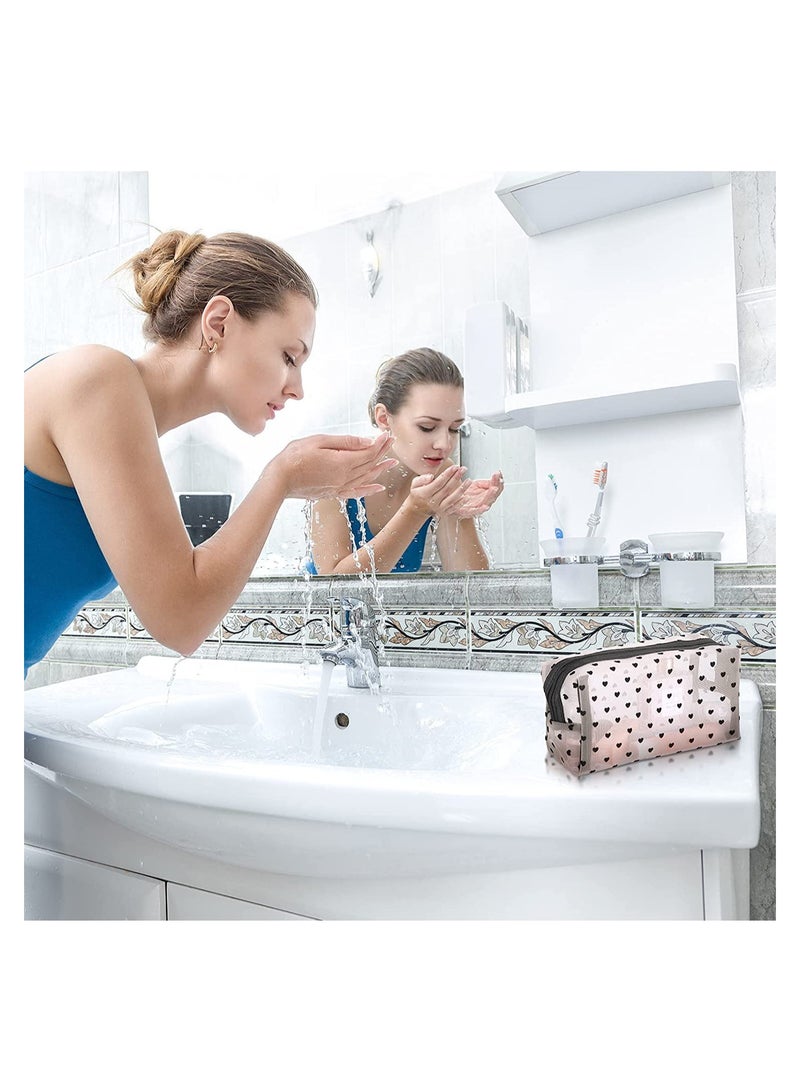 SYOSI 5 Pieces Heart Mesh Makeup Bags Set Portable Travel Toiletry Travel Makeup Organizer Cosmetic Bags for Women Girls Small Items Storage Organizer for Home Office Travel - Image 4