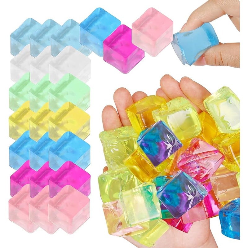 QITAI Ice Cube Sensory Toys Set 24 Pieces Squishy Fidget Stress Relief Cubes for Adults and Kids Anxiety Hand Therapy Classroom Prize Box Toys - Image 1