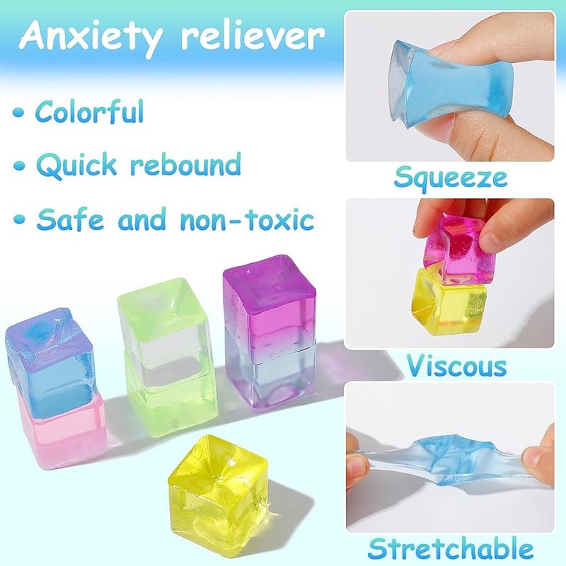 QITAI Ice Cube Sensory Toys Set 24 Pieces Squishy Fidget Stress Relief Cubes for Adults and Kids Anxiety Hand Therapy Classroom Prize Box Toys - Image 3