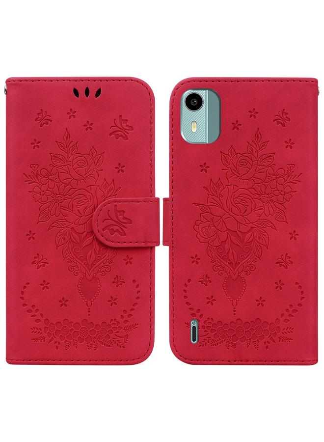 S-TOP Case For Nokia C12 Butterfly Rose Embossed Leather Phone Case - Image 1