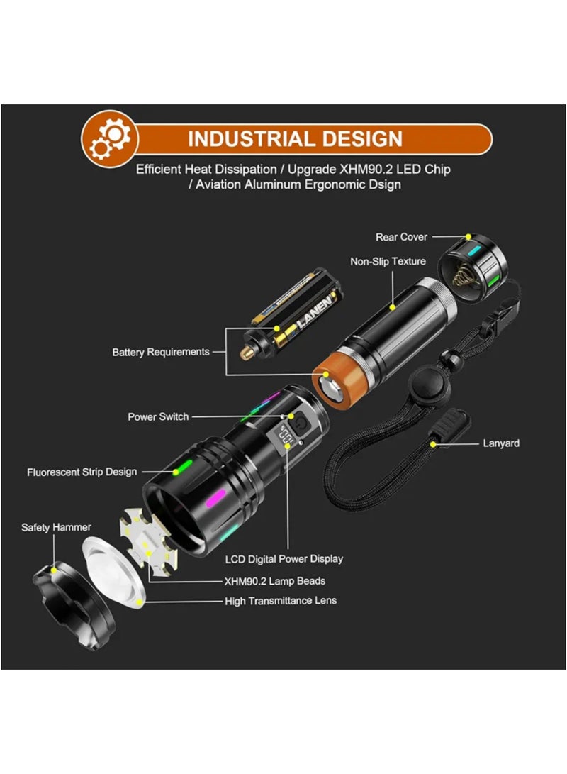High-Lumen Rechargeable LED Flashlight, 2000 Lumens XHM90.2 Super Bright Torch, Battery-Powered Handheld Flashlight with Gift Case – Perfect for Hiking & Camping - Image 2