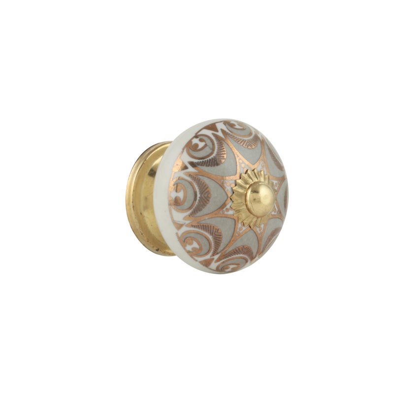Rasiya Art Dresser Knobs for Cabinets and Drawers Handmade Ceramic Kitchen Cupboard Wardrobe Pull Handle Countryside Boho Decor Furniture Hardware Grey Gold Pack of 4 - Image 2