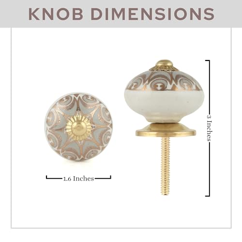Rasiya Art Dresser Knobs for Cabinets and Drawers Handmade Ceramic Kitchen Cupboard Wardrobe Pull Handle Countryside Boho Decor Furniture Hardware Grey Gold Pack of 4 - Image 3