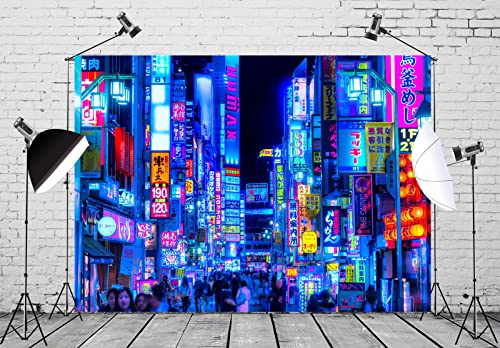 BELECO 7x5ft Fabric Tokyo City Backdrop Shinjuku Night Street Backdrop Japan Neon Lights Signboard Billboards Tokyo Sleepless Town Nightscape Background Japanese Anime Culture Japan Photo Studio Props - Image 3