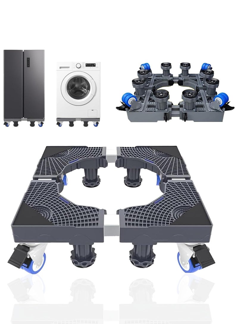 متجر الفرح قاعدة ثلاجة عالية الجودة قابلة للتعديل مع عجلات | حامل تلسكوبي متين للغسالات والثلاجات والثلاجات الصغيرة | 8 عجلات قابلة للقفل و8 أقدام قابلة للتعديل (الطول والعرض 45-66 سم، الارتفاع 9-12 سم) - Image 1