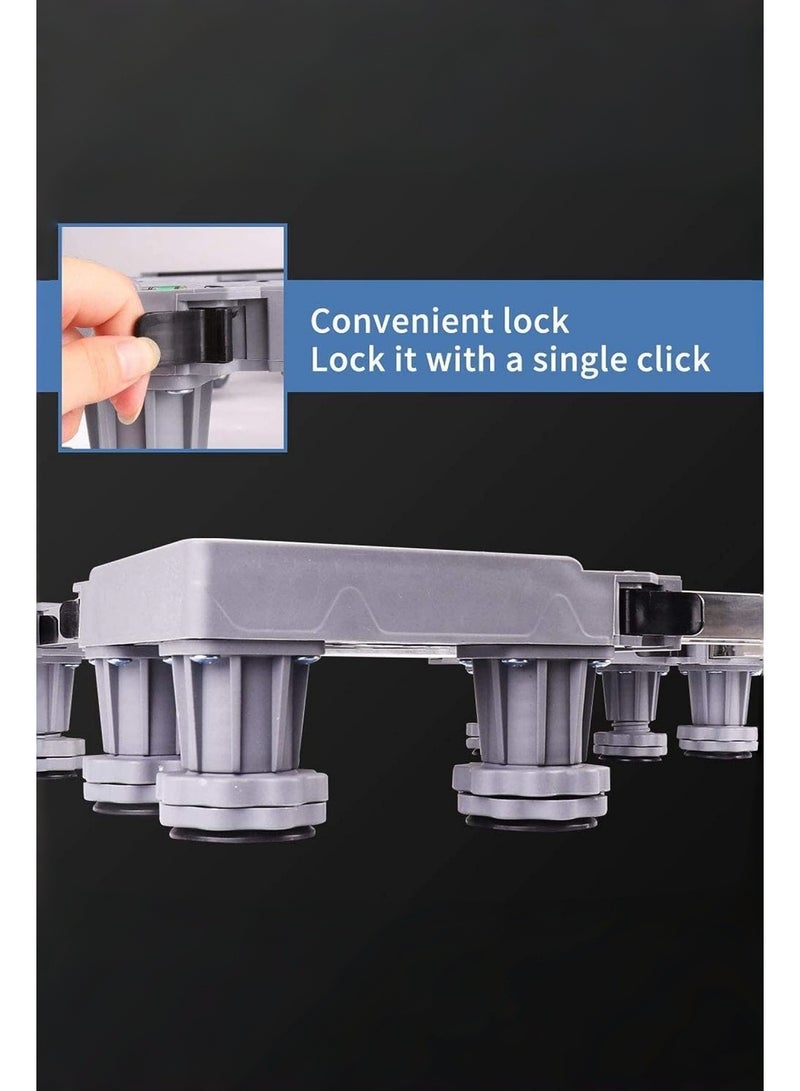 متجر الفرح قاعدة ثلاجة عالية الجودة قابلة للتعديل مع عجلات | حامل تلسكوبي متين للغسالات والثلاجات والثلاجات الصغيرة | 8 عجلات قابلة للقفل و8 أقدام قابلة للتعديل (الطول والعرض 45-66 سم، الارتفاع 9-12 سم) - Image 4