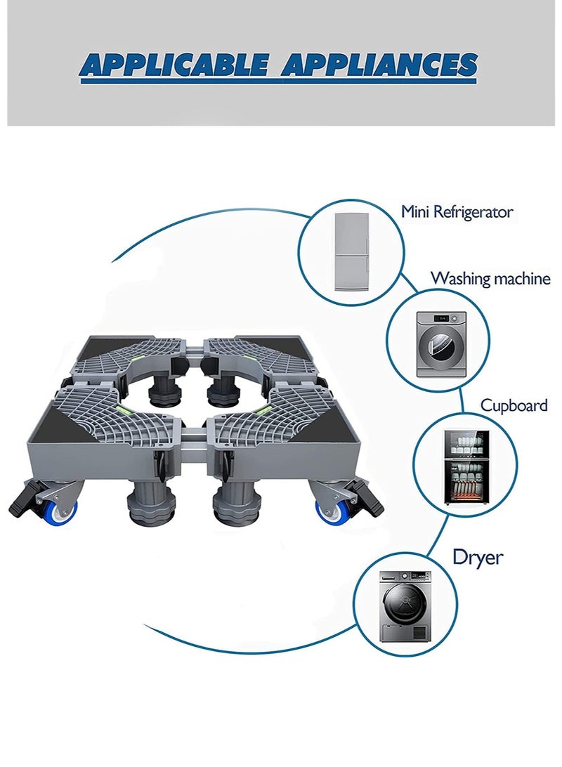 متجر الفرح قاعدة ثلاجة عالية الجودة قابلة للتعديل مع عجلات | حامل تلسكوبي متين للغسالات والثلاجات والثلاجات الصغيرة | 8 عجلات قابلة للقفل و8 أقدام قابلة للتعديل (الطول والعرض 45-66 سم، الارتفاع 9-12 سم) - Image 5