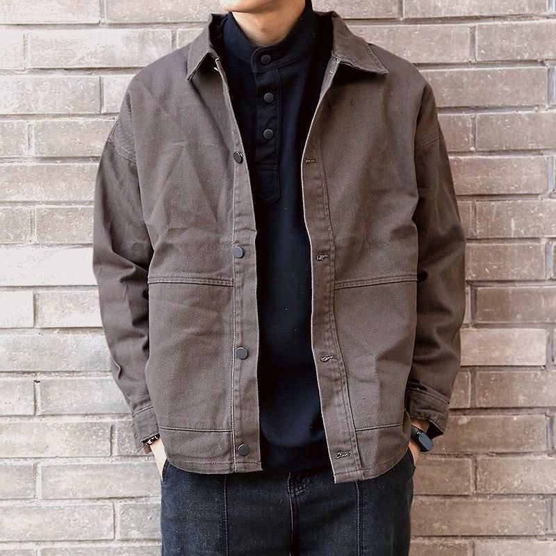 [14000 Buyback] Spring and Autumn Handsome Denim Jacket Mens Korean Fashion American Retro Frock Width Brown brown po chi double pocket denim jacket [regular]