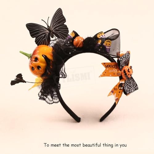 TLISMI Halloween Pumpkin Headband for Women & Girls – Cute Spooky Cosplay Costume Hair Accessory with Pumpkin, Bow, Butterfly & Lace | Festive Party Dress Up Props for Themed Party & Events - Image 3