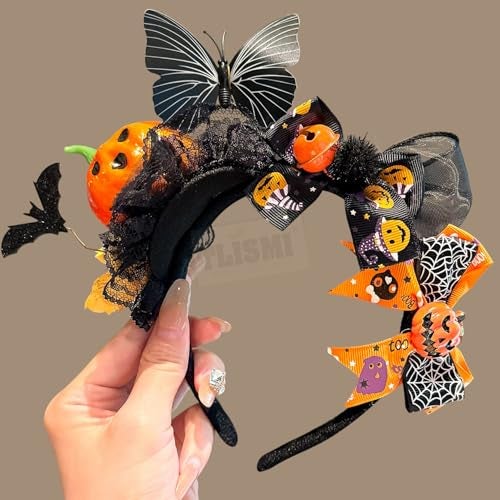 TLISMI Halloween Pumpkin Headband for Women & Girls – Cute Spooky Cosplay Costume Hair Accessory with Pumpkin, Bow, Butterfly & Lace | Festive Party Dress Up Props for Themed Party & Events - Image 2