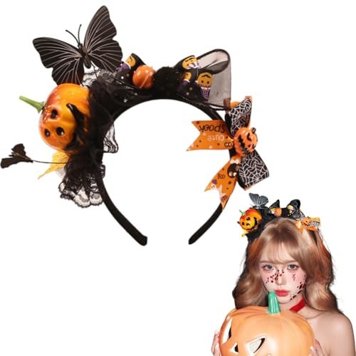 TLISMI Halloween Pumpkin Headband for Women & Girls – Cute Spooky Cosplay Costume Hair Accessory with Pumpkin, Bow, Butterfly & Lace | Festive Party Dress Up Props for Themed Party & Events - Image 1