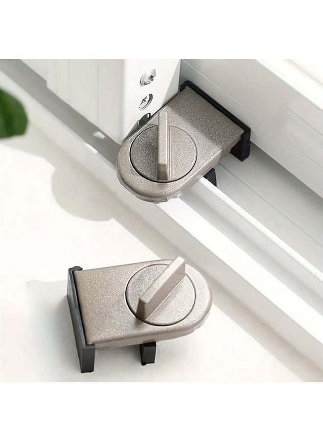 Brown 2 Packs Anti Pinch Safety Sliding Window Door Locks Metal Security No Batteries - Image 2