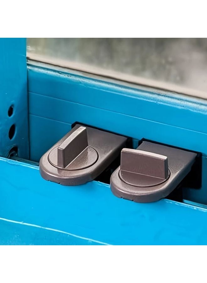 Brown 2 Packs Anti Pinch Safety Sliding Window Door Locks Metal Security No Batteries - Image 3