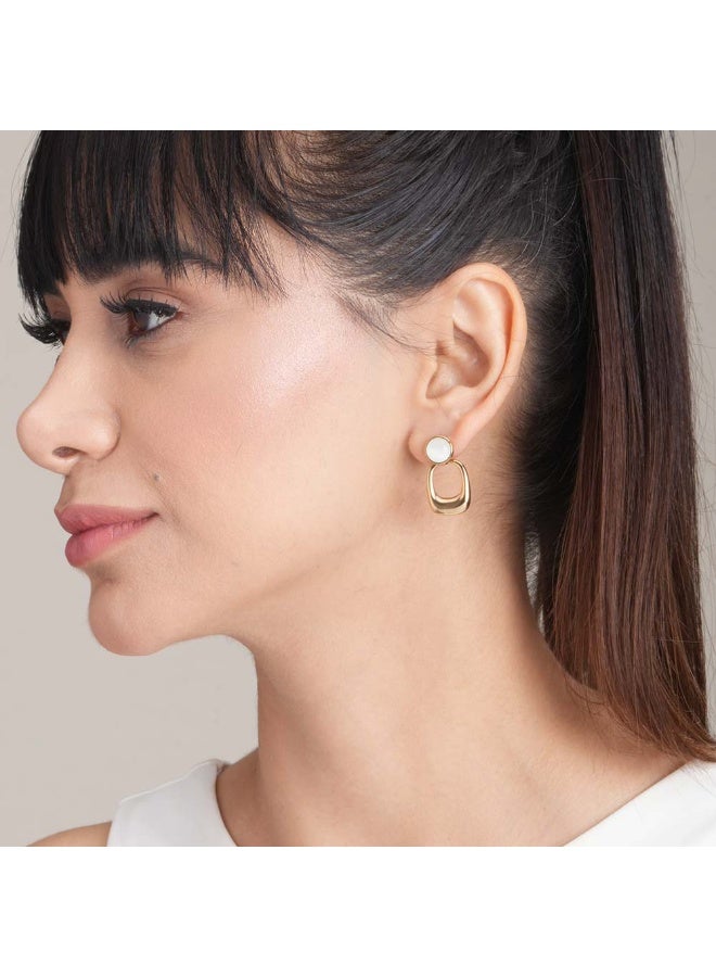 PALMONAS 18k Gold Tone Plated Classic White Stone Gold Drop Earrings
 for Women - Image 4
