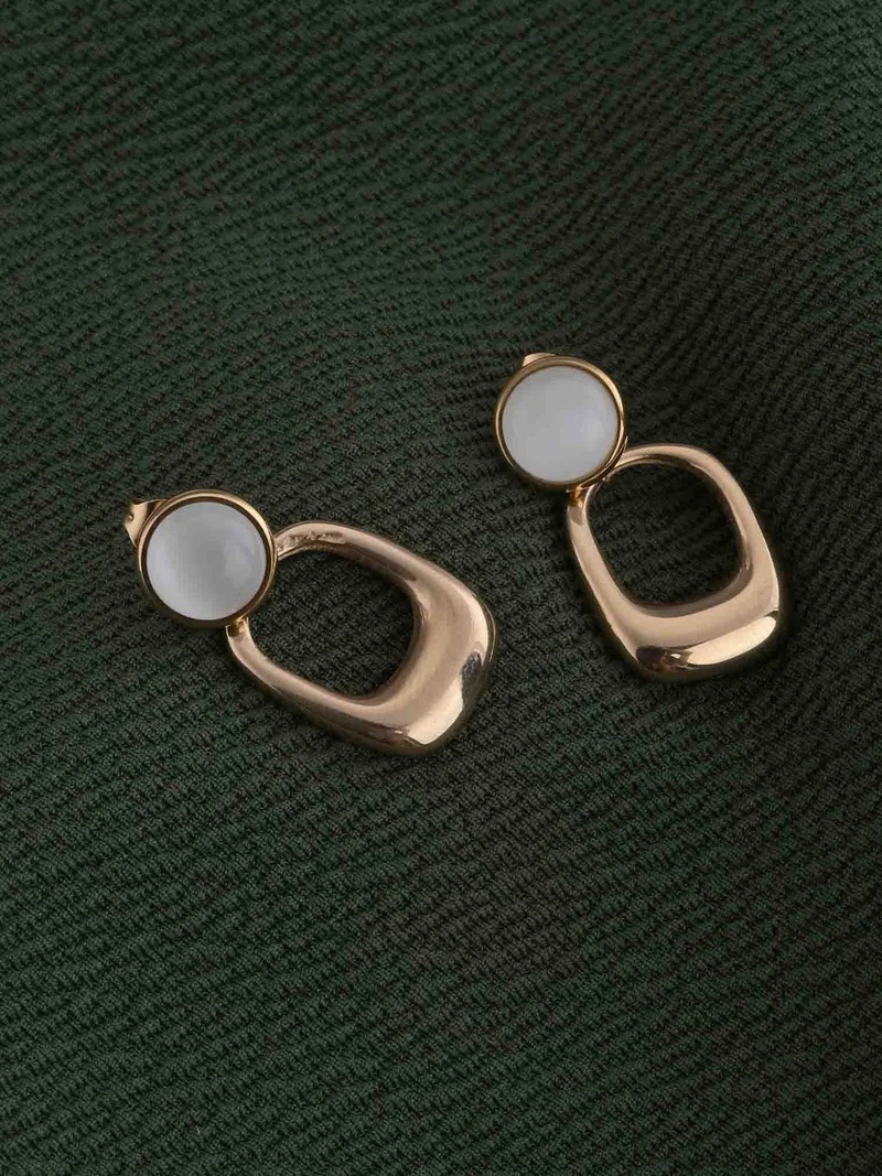 بالموناس PALMONAS 18k Gold Tone Plated Classic White Stone Gold Drop Earrings
 for Women