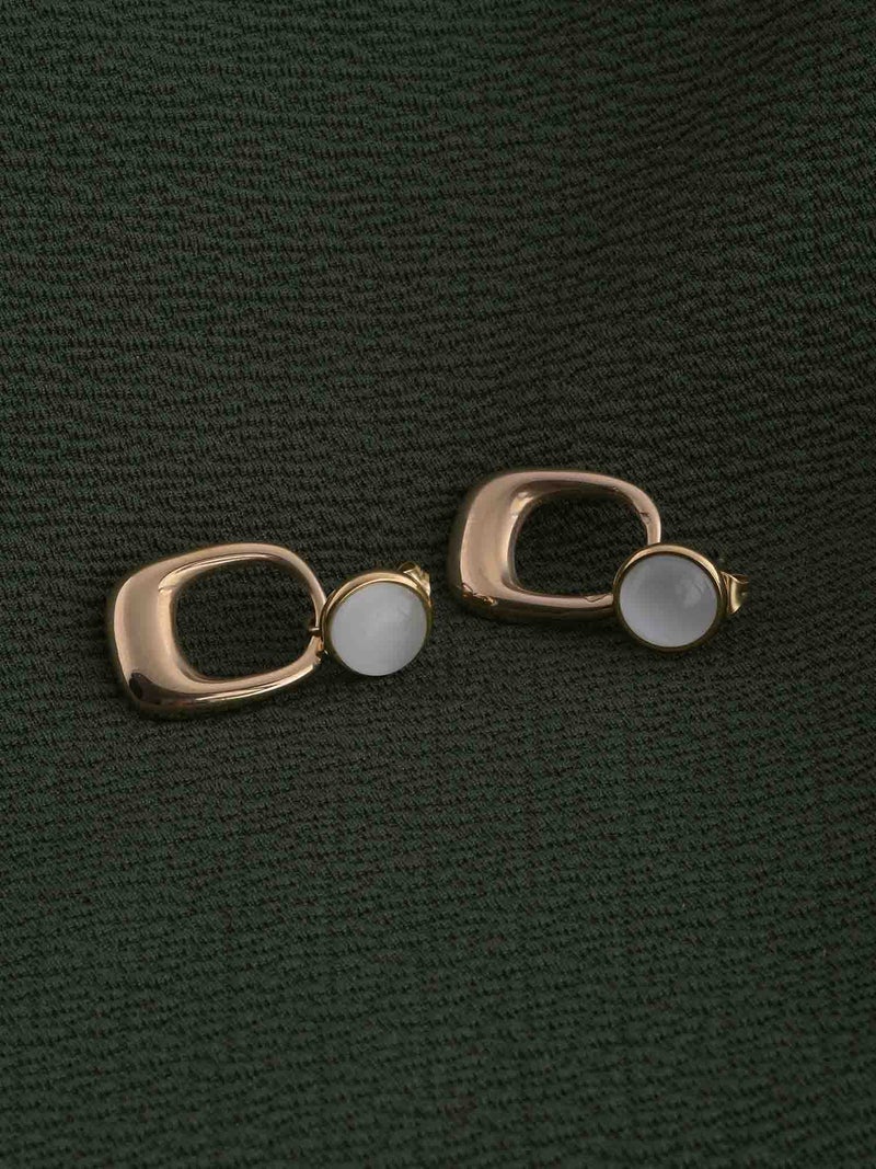PALMONAS 18k Gold Tone Plated Classic White Stone Gold Drop Earrings
 for Women - Image 3