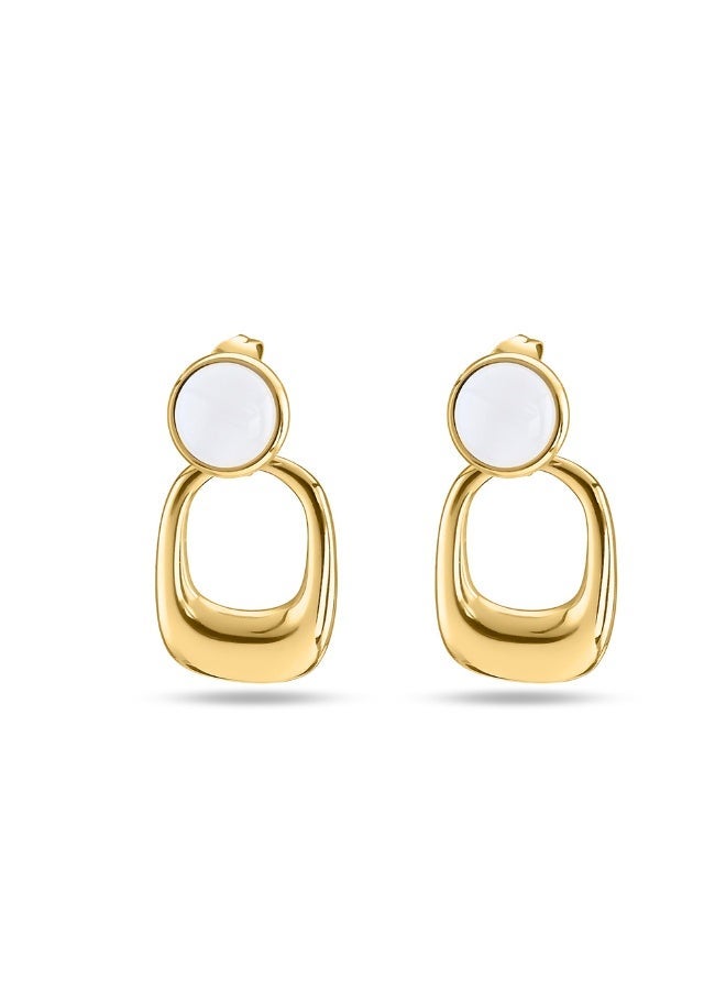PALMONAS 18k Gold Tone Plated Classic White Stone Gold Drop Earrings
 for Women - Image 1