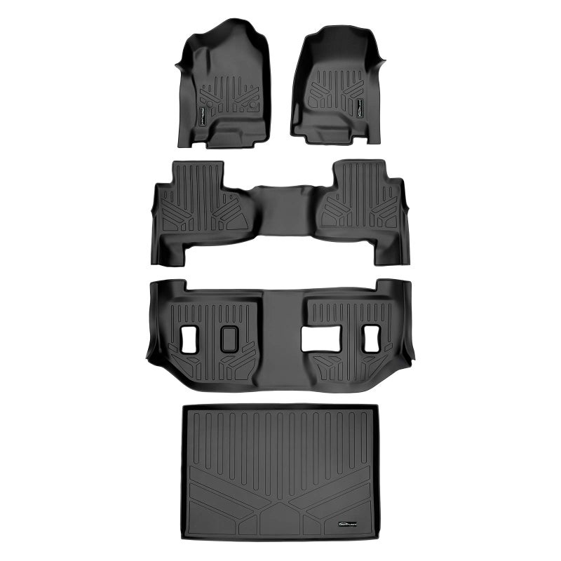 SMARTLINER Floor Mats 3 Rows and Cargo Liner Behind 3rd Row Set Compatible with 20152020 Chevrolet Suburban