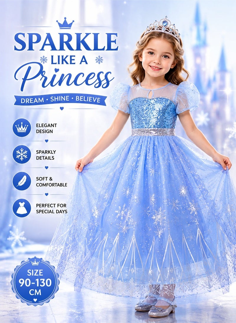 Saudi Select Ice Frozen Blue Princess Dress for Girls – Cosplay, Daily Wear & Party Costume | Sizes 100-120cm - Image 1
