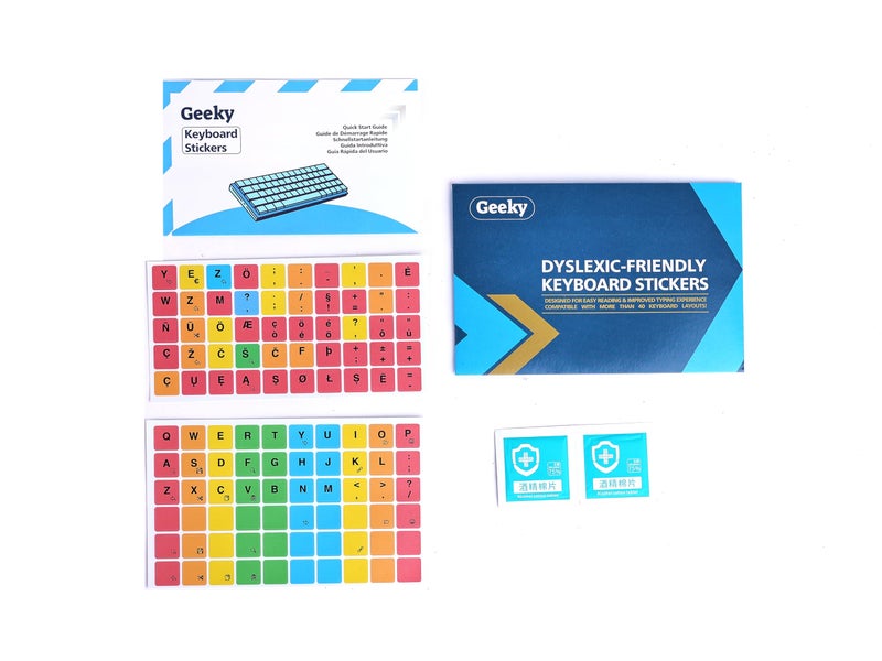 Geeky Dyslexic-Friendly Keyboard Stickers | Color-Coded | Ergonomically Designed for Faster and Accurate Typing | Compatible with Over 40 Keyboard Layouts (14 mm) - Image 1