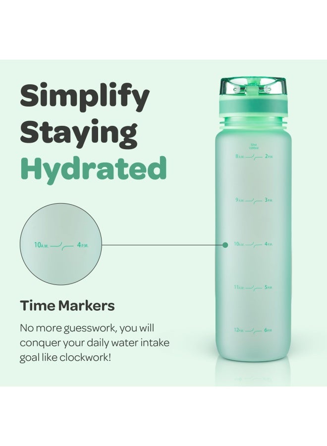 Hydracy Water Bottle with Time Marker - Large 1L - Aqua Green - Image 2