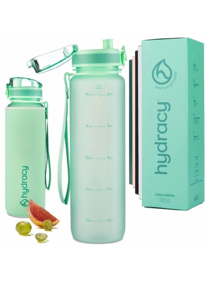 Hydracy Water Bottle with Time Marker - Large 1L - Aqua Green - Image 1