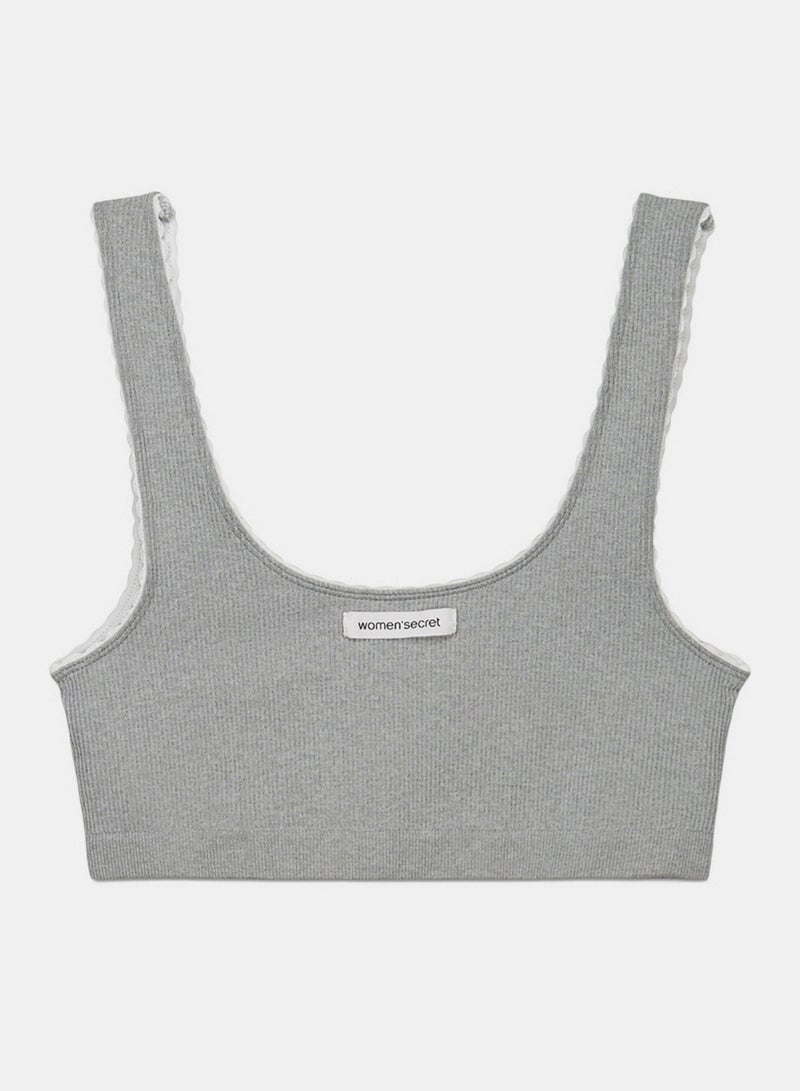 women'secret Grey Seamless Ribbed Sports Bra - Image 4