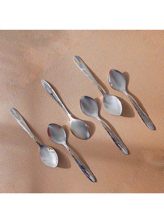DANUBE HOME Cross Gold 6-Piece Silver Baby Spoon Set – Premium Stainless Steel Feeding Spoons with Elegant Gold Detailing, Safe and Durable Cutlery for Infants, Toddlers, and Kids 16X3.5Cm - Image 1