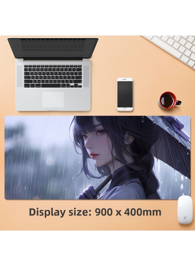 Computer Mouse Pad Oversized Keyboard Notebook To Figure Size E-sports Game Mouse Table Pad-Color:1000x500mm-4mm-Pattern:Off-white Rainy Day Heroine
