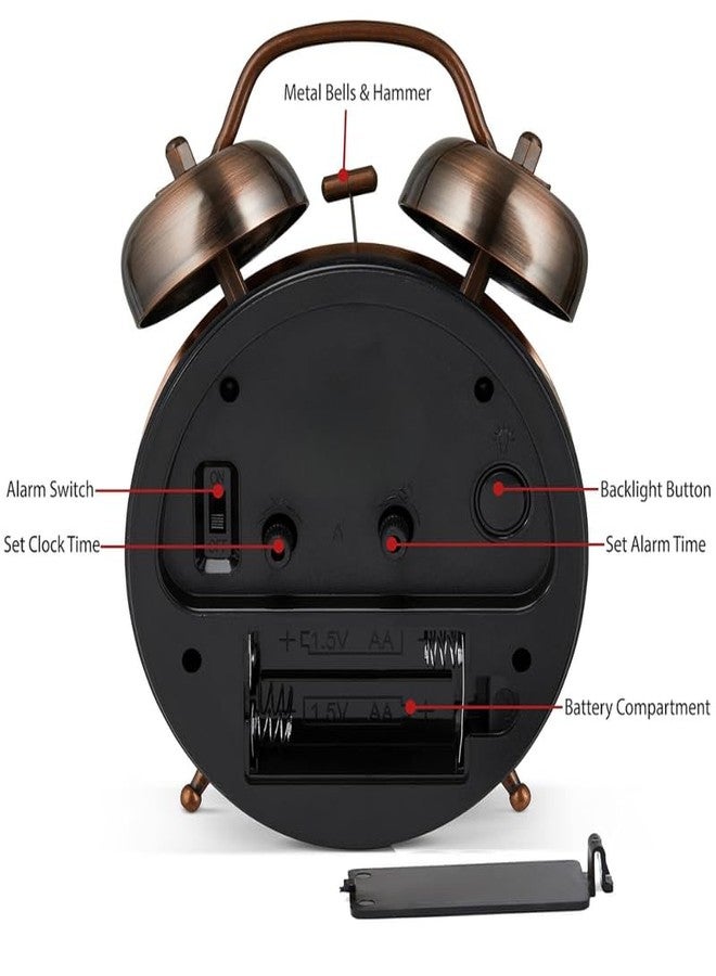 Elevea 𝟏𝟓 𝐘𝐞𝐚𝐫𝐬 𝐆𝐮𝐚𝐫𝐚𝐧𝐭𝐞𝐞, Classic Bedside Alarm Clock 5 inch, Sturdy Metal Body with Clear Numerals, Reliable Loud Bells and Quiet Quartz Movement, Ideal for deep Sleepers Students - Image 2