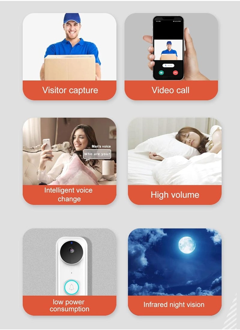 Video Doorbell Camera Smart Wifi Visual Doorbell Remote Monitoring Cam Wireless Door Bell Ringer With Voice Changer Intercom For Home Security System