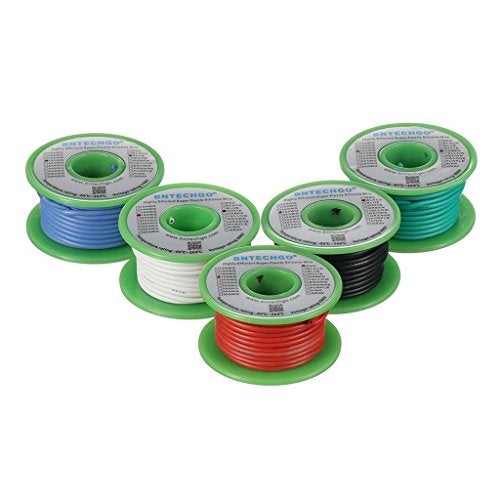 BNTECHGO 18 Gauge Silicone Wire Kit Red Black White Blue and Green Each 25ft 18 AWG Stranded Tinned Copper Wire - Image 1