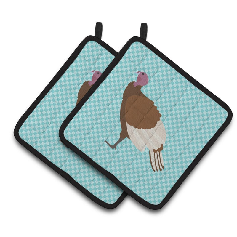 Caroline's Treasures ""Caroline's Treasures Bourbon Red Turkey Hen Blue Check Decorated Pot Holder  7.5"""" x 7.5"""""" 