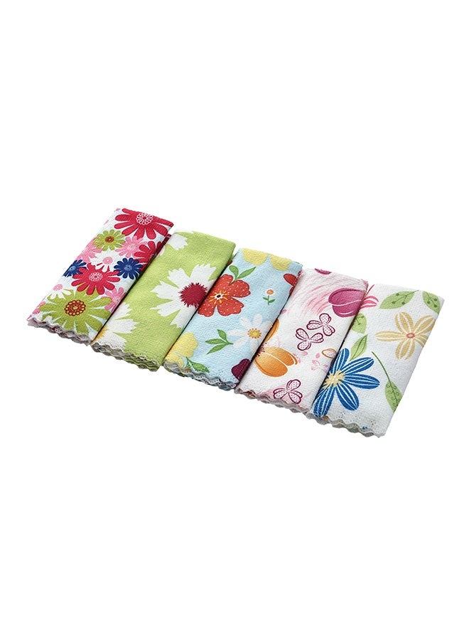 LAWAZIM 5 Piece Cleaning Towel - 30x30cm - Highly Absorbent Reusable Microfiber Towels with Lint-Free Texture - Ideal for Kitchen, Car, Glass, and Multi-Surface Cleaning - Flower Pattern - Image 1